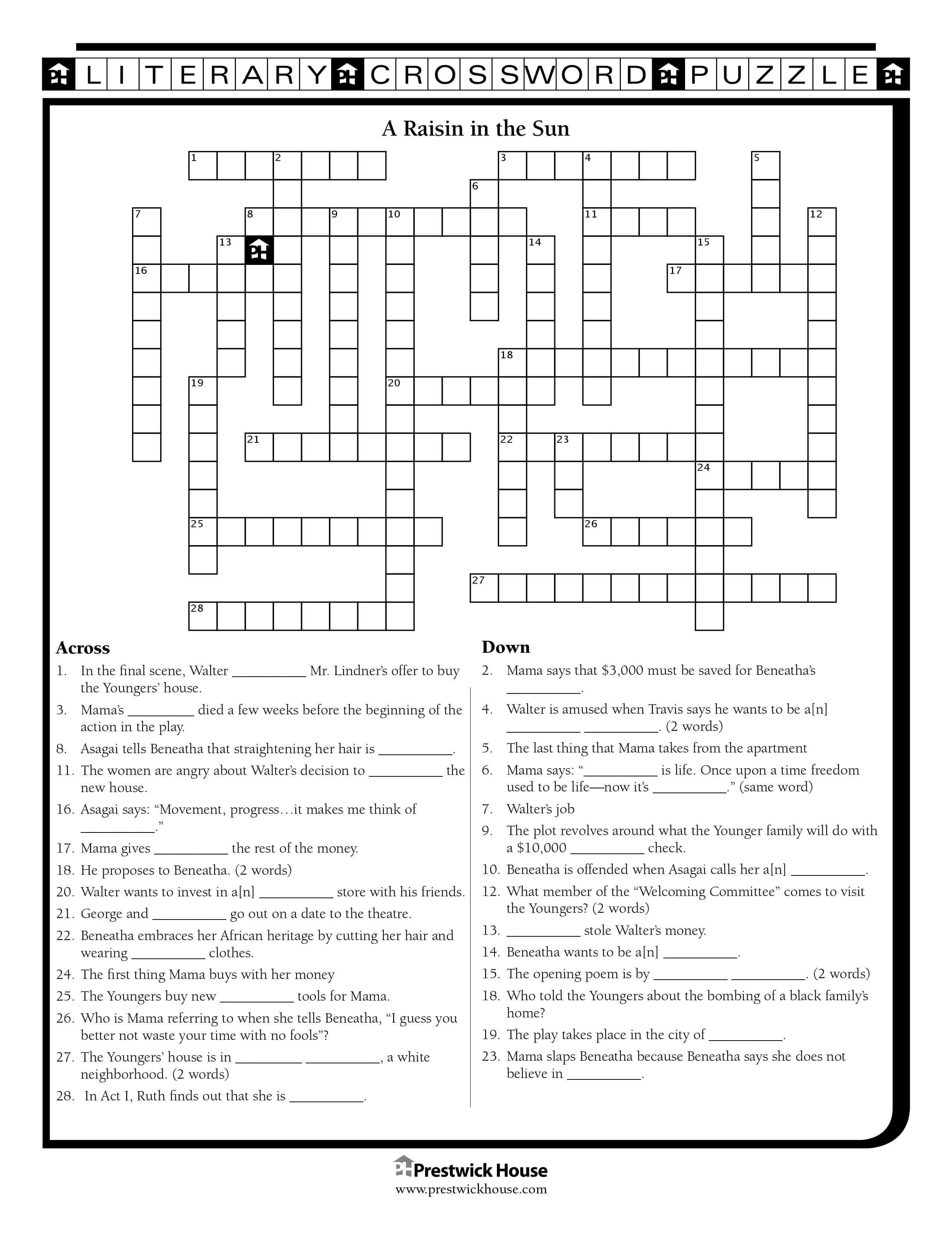 Free Crossword Puzzles English Teacher's Free Library Prestwick House